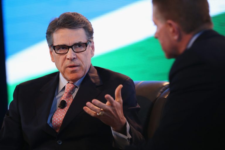 DES MOINES, IA - MARCH 07: Former Texas Governor Rick Perry fields questions from Bruce Rastetter at the Iowa Ag Summit on March 7, 2015 in Des Moines, Iowa. The event allows the invited speakers, many of whom are potential 2016 Republican presidential hopefuls, to outline their views on agricultural issue. (Photo by Scott Olson/Getty Images)