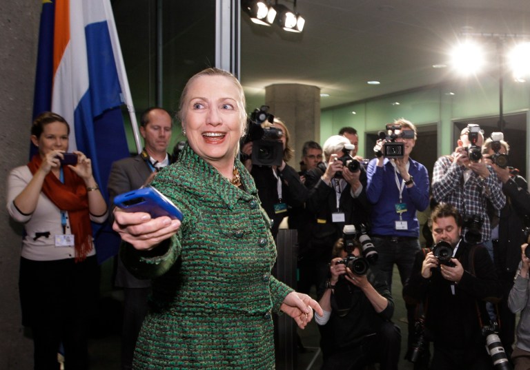 Former Secretary of State Hillary Clinton urged the State Department to release the emails she wrote from a private email account as secretary of state, weighing in on a controversy that has generated negative attention this week for the likely Democratic presidential candidate. (AP Photo/J. Scott Applewhite)