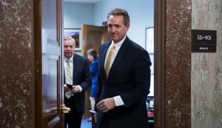 Sen. Jeff Flake, R-Ariz., and Sen. Lindsey Graham, R-S.C., have both suggested President Trump will likely not see all four pillars of his immigration plan cemented in legislation, but a narrower deal could secure the vote to pass. (AP Photo/J. Scott Applewhite)