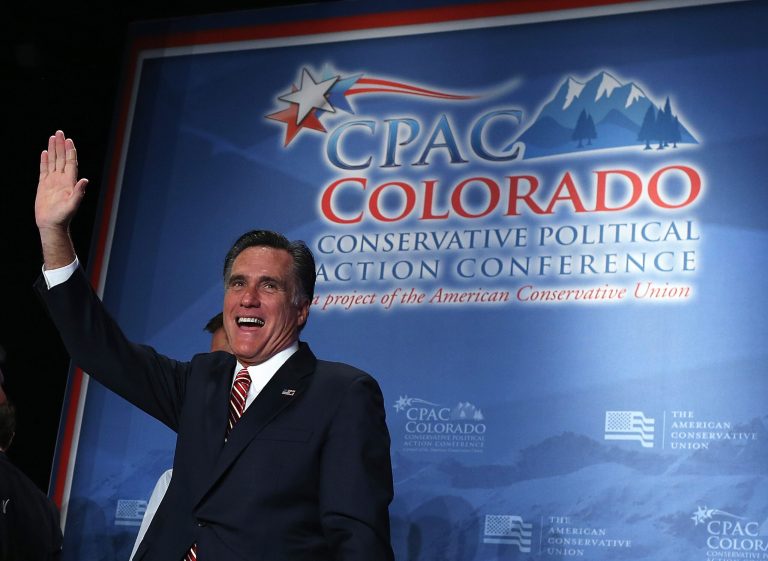 Republican presidential candidate Mitt Romney at the regional Conservative Political Action Conference (CPAC) in Denver. (Getty Images)