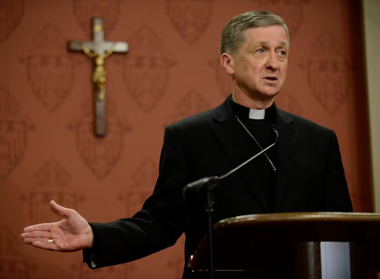 Newly appointed Archbishop of Chicago, Archbishop Blase Cupich speaks to the media after it was announced that he would replace Cardinal Francis George, retiring leader of the Chicago Catholic Archdiocese during a news conference in Chicago, Saturday, Sept. 20, 2014. (AP Photo/Paul Beaty)