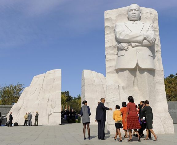 The president and is family arriving at the Martin Luther King Jr. memorial dedication in 2011. AP Photo