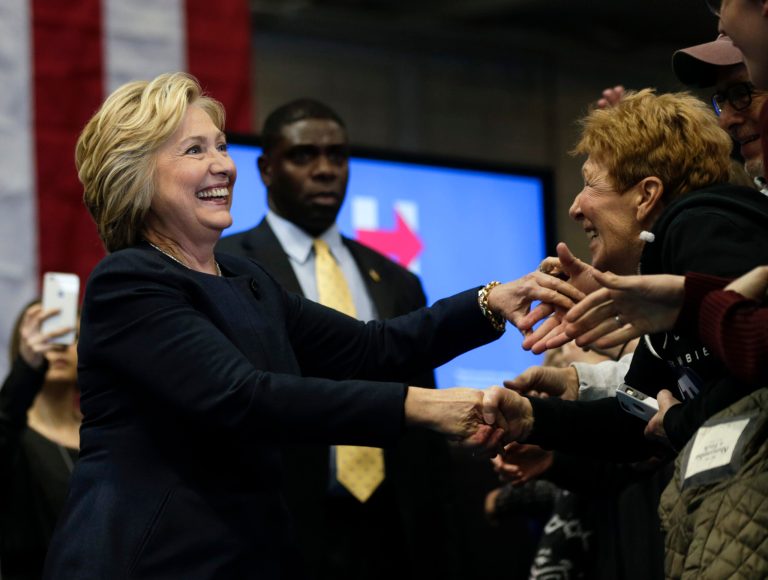 Democratic presidential candidate Hillary Clinton has a 9-point national lead over Sen. Bernie Sanders heading into Tuesday's Wisconsin primary, a new poll shows. (AP Photo/Mike Groll)