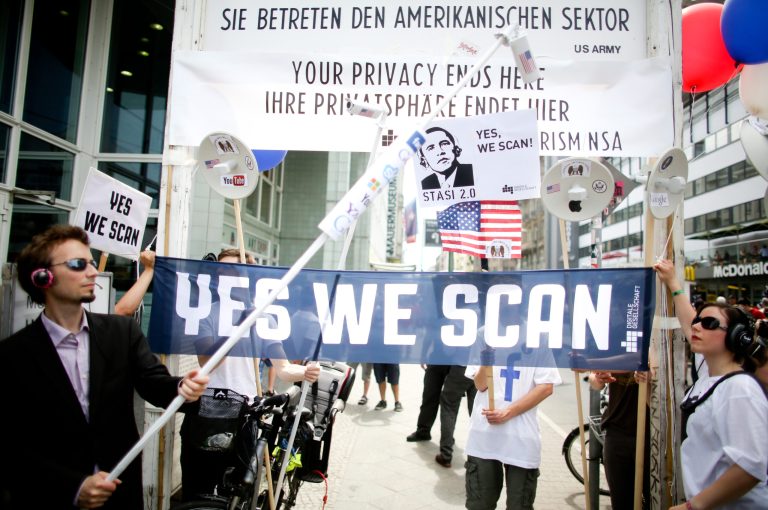Demonstrators protest against the US internet surveillance program of the NSA, Prism, in Berlin in June. (AP/Kay Nietfeld)