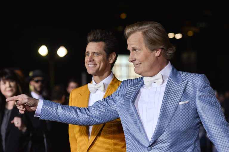 Jim Carrey, left, and Jeff Daniels arrive at the LA Premiere Of 