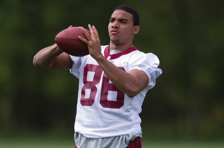 Evan Vucci/AP
Redskins rookie Jordan Reed will line up with Fred Davis in two-tight end packages, creating matchup problems for defenses.