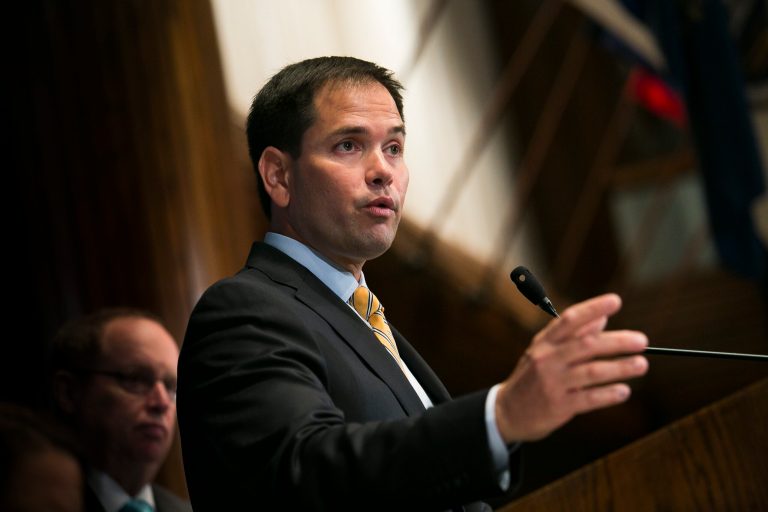 Senator Marco Rubio, R-Fla., speaks during a National Press Club Newsmaker Luncheon May 13, 2014 in Washington. (Examiner/Graeme Jennings)