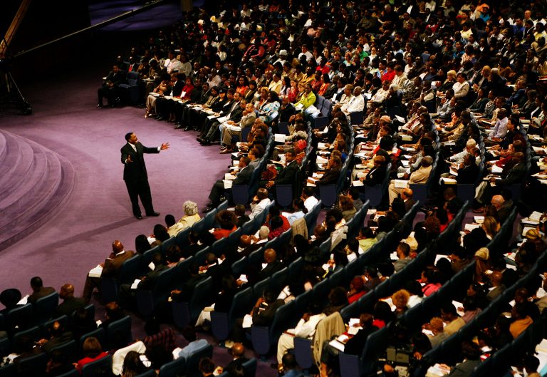   In this Sunday, Nov. 11, 2007 photo, Rev. Creflo Dollar delivers his second sermon of the day at World Changers Church International, in College Park, Ga. Dollar has been arrested after authorities say he slightly hurt his 15-year-old daughter in a fight at his metro Atlanta home. Fayette County Sheriff's Office investigator Brent Rowan says deputies responded to a call of domestic violence at the home around 1 a.m. Friday, June 8, 2012. Rowan says the 50-year-old pastor and his daughter were arguing over whether she could go to a party when Dollar 