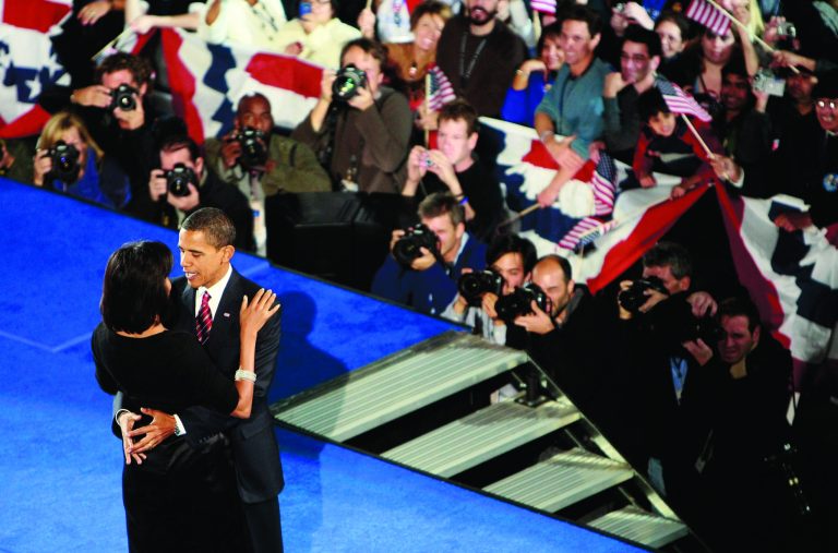 Many voter groups thrilled by Barack Obama's 2008 victory, movingly captured in his election night embrace of Michelle in Chicago four years ago, could turn on him out of frustration this year. (Photo by Win McNamee/Getty Images)