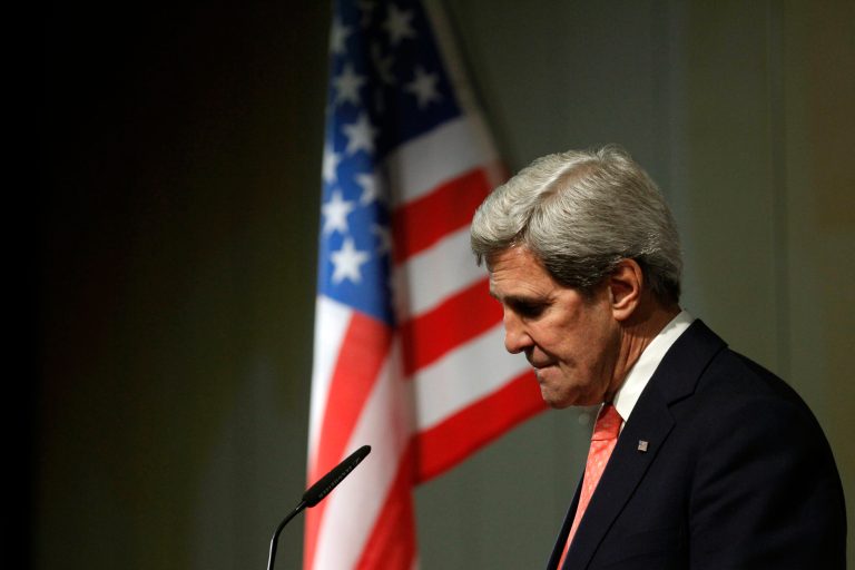 Secretary of State John Kerry pauses during a press conference at the end of the Iranian nuclear talks in Geneva on Sunday. Nuclear talks with Iran have failed to reach agreement, but Kerry said differences between Tehran and six world powers made 