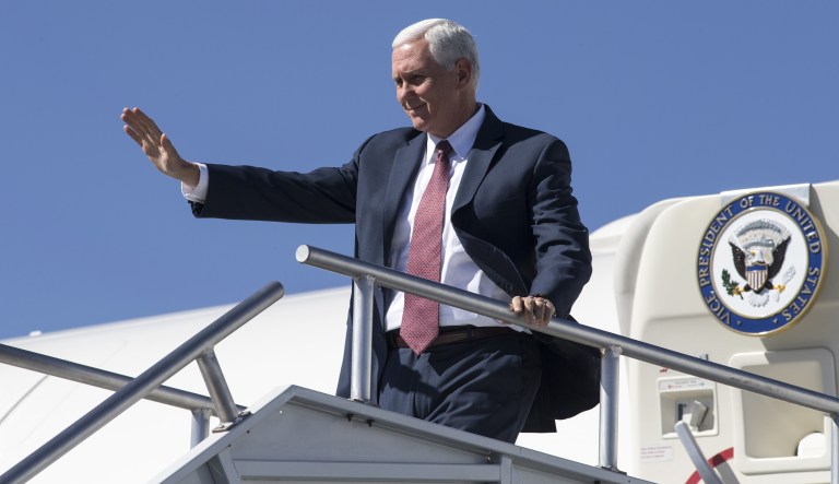 Vice President Mike Pence flew from Las Vegas to Indianapolis, then left the game shortly after arriving after NFL players didn't stand for the national anthem. He then flew to Los Angeles. (Mark Henle/The Arizona Republic via AP)