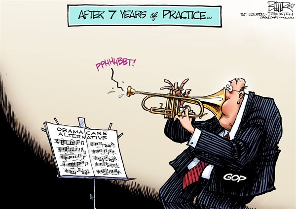 Editorial cartoon: After 7 years of practice