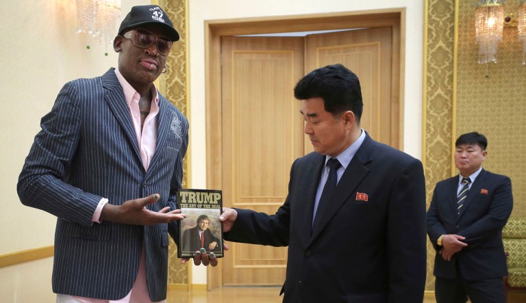 Retired basketball star Dennis Rodman has offered to play mediator between the U.S. and North Korea amid a nuclear standoff. (AP Photo/Kim Kwang Hyon, File)