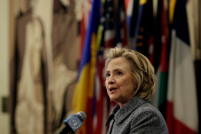 Hillary Rodham Clinton answers questions at a news conference at the United Nations, Tuesday, March 10, 2015. (AP Photo/Richard Drew)
