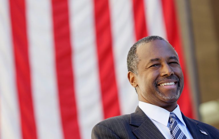 Republican presidential candidate Ben Carson has surged to the lead in his bid for the Republican presidential nomination, according to a new national poll.Â (AP Photo/Charlie Neibergall)