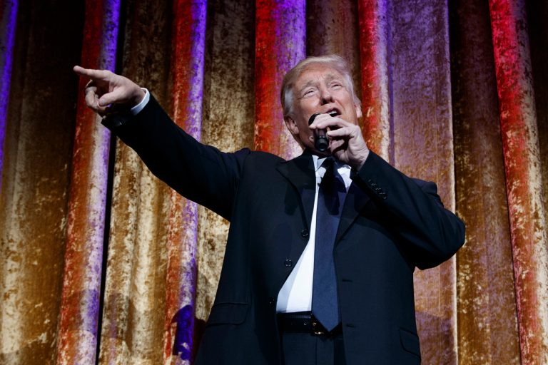 President-elect Donald Trump made a surprise stop at the Trump Hotel in Washington, D.C., after attending two dinners in the nation's capital on Wednesday evening. (AP Photo/Evan Vucci)