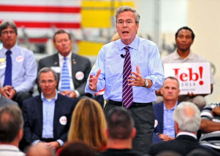Republican presidential candidate Jeb Bush, who announced Monday he is relaunching his struggling campaign, may have find difficulty in securing a website to match his new slogan.Â  (Bob Mack/The Florida Times-Union via AP)
