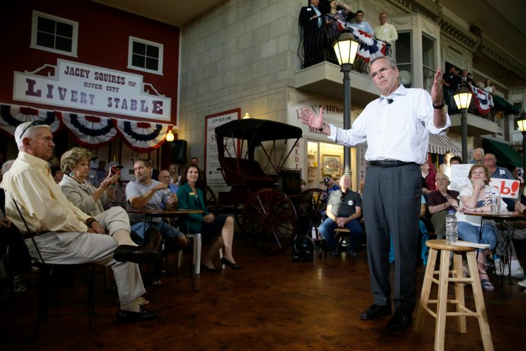 Republican presidential candidate former Florida Gov. Jeb Bush speaks during a town hall meetingin Mason City, Iowa. (AP Photo/Charlie Neibergall)