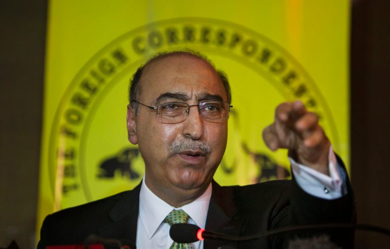 Pakistan's Ambassador to India Abdul Basit speaks during a press conference at the Foreign Correspondence Club in New Delhi, India, Wednesday, Aug. 20, 2014. Basit spoke to reporters in New Delhi two days after India called off diplomatic talks with Pakistan because Basit met with Kashmiri separatist leaders in the violence-wracked region. He defended his recent talks with the separatists on Wednesday, saying that including them in the dialogue is the only way to find a lasting peace between the South Asian rivals. (AP Photo/Tsering Topgyal)