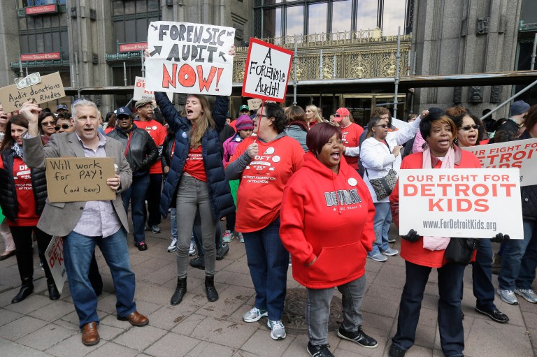 Nearly all of Detroit's public schools were closed Monday and Tuesday as unions urged teachers not to go to work to protest funding levels for teachers. (AP Photo/Carlos Osorio)