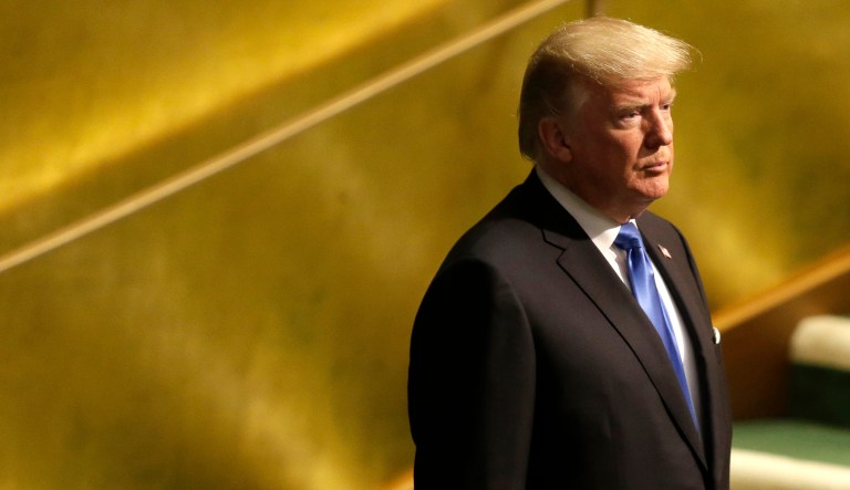 President Trump urged his foreign counterparts on Tuesday to put the security of their own countries first during the United Nations General Assembly. (AP Photo/Seth Wenig)