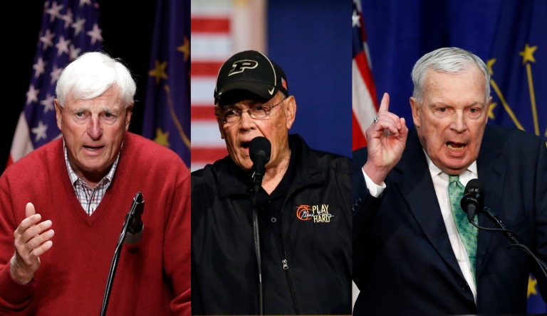 Along with support from Republicans and independents from the Hoosier State, Trump attracted coaches to his list of backers: Bobby Knight, Gene Keady and Digger Phelps. (AP Photo/Michael Conroy)