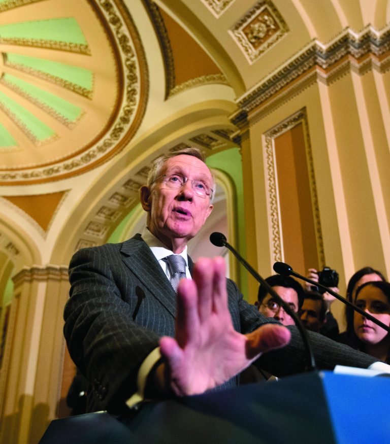 Senate Majority Leader Harry Reid, D-Nev., meets with reporters following a weekly Democratic strategy session, at the Capitol in Washington, Tuesday, Jan. 29, 2013. (AP Photo/J. Scott Applewhite)