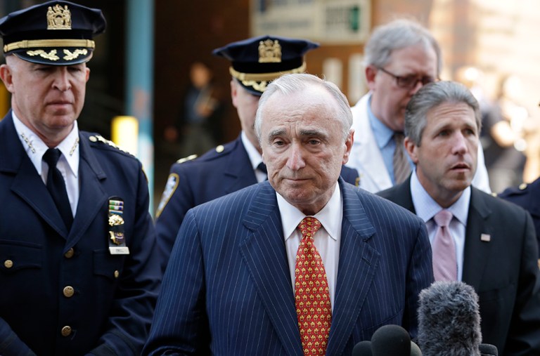 NYPD Commissioner Bill Bratton rejected the presumptive Republican nominee's request to speak at a 3 p.m. roll call at the NYPD Midtown North Precinct in the wake of the Dallas attack on law enforcement officers that left five dead and seven others wounded. (AP Photo/Seth Wenig)