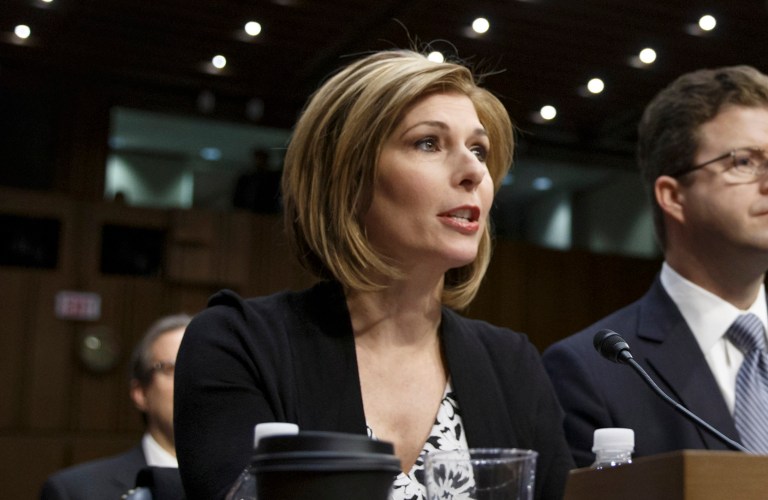 Investigative reporter Sharyl Attkisson, left, and other witnesses appear before the Senate Judiciary Committee, on Capitol Hill in Washington, Thursday, Jan. 29, 2015, as it continues for a second day on the confirmation of President Barack Obama's nomination of Loretta Lynch to be attorney general. Lynch did not appear at the second and final day of her confirmation hearing, which was designed instead to feature testimony from outside experts, several summoned by Republicans to amplify their criticism of Obama and his current attorney general, Eric Holder. (AP Photo/J. Scott Applewhite)