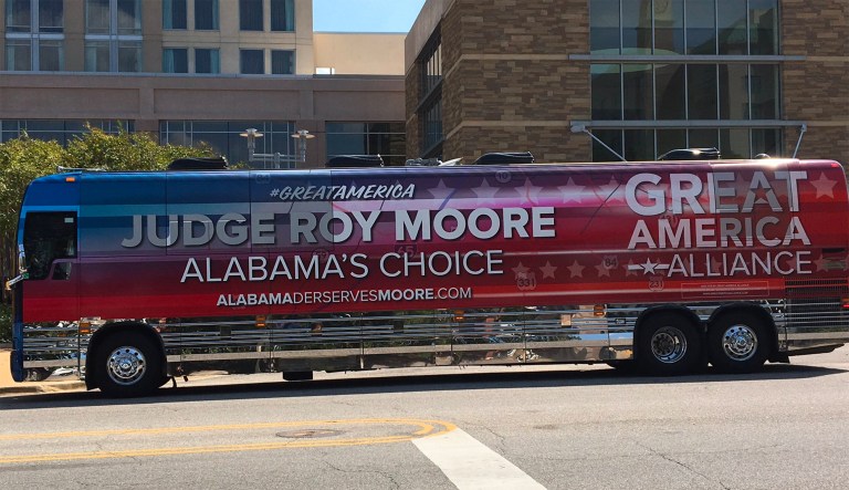 The original website, set up by Great America Alliance plugs a series of upcoming rallies for Moore. (@lyman_brian/Twitter)