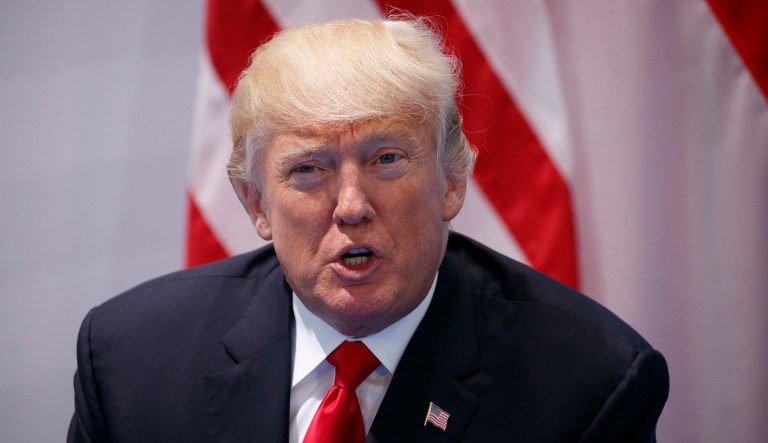 President Trump on Monday urged lawmakers not to leave for their summer break in August until they've completed work on a bill to start dismantling Obamacare. (AP Photo/Evan Vucci)
