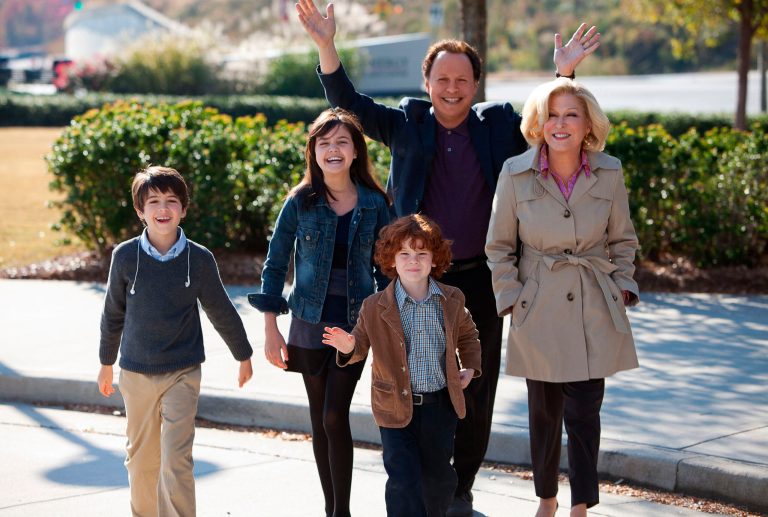   This undated publicity photo released by Twentieth Century Fox and Walden Media shows Billy Crystal as Artie and Bette Midler as Diane, who agree to babysit their three grandkids, from left, Joshua Rush as Turner, Bailee Madison as Harper and Kyle Harrison Breitkopf as Barker in a scene from the film, 