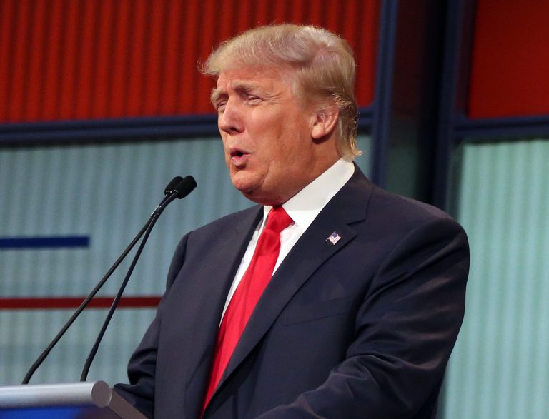 Donald Trump in the Aug. 6 Republican presidential debate. AP photo.Â 