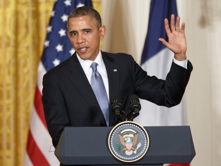 President Obama answers a question during a joint news conference with French Prime Minister Francois Hollande in the East Room of the White House in Washington on Tuesday. (AP Photo/J. Scott Applewhite)