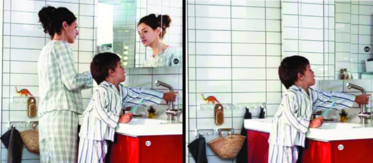 This is two photos made available Monday Oct. 1, 2012 by Ikea in Sweden and taken from Swedish, left, and Saudi Arabian, right, IKEA catalogue for 2013 . Ikea is being criticized for deleting images of women from the Saudi version of its furniture catalogue, a move the company says it regrets. Comparing the Swedish and Saudi versions of the Ikea catalogue, Sweden's free newspaper Metro on Monday showed that women had been airbrushed out of otherwise identical pictures showcasing the company's home furnishings. (AP Photo /Ikea via Scanpix Sweden) SWEDEN OUT EDITORIAL USE ONLY