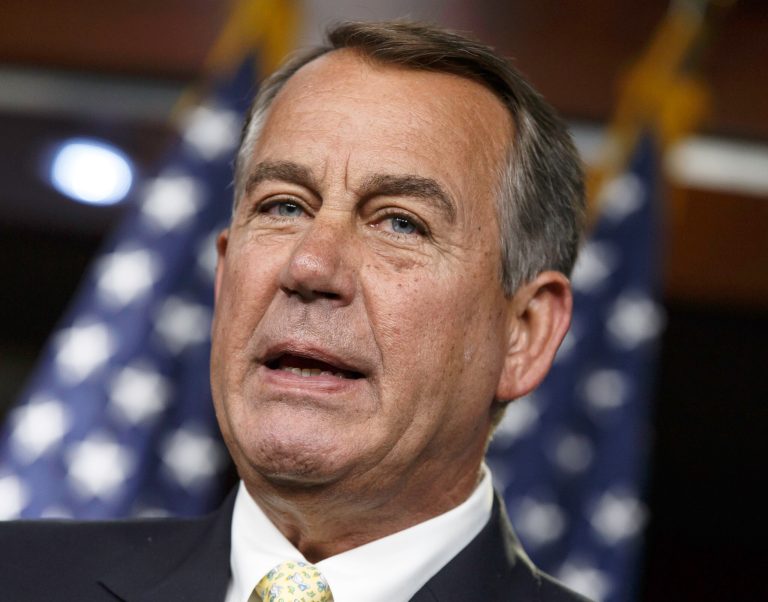 House Speaker John Boehner of Ohio talks to reporters during a news conference on Capitol Hill in Washington, Thursday, June 19, 2014. Boehner and congressional leaders met with President Barack Obama yesterday about the ongoing crisis in Iraq. The speaker charged that terrorism and the unrest in the Middle East had worsened during Obama's term. (AP Photo/J. Scott Applewhite)