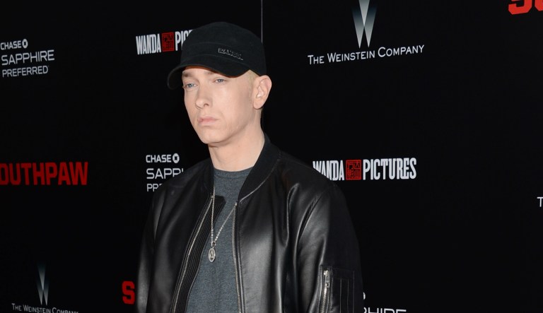 Eminem roasted President Trump in a freestyle rap video that aired at the BET Hip Hop Awards on Tuesday. (Photo by Evan Agostini/Invision/AP)
