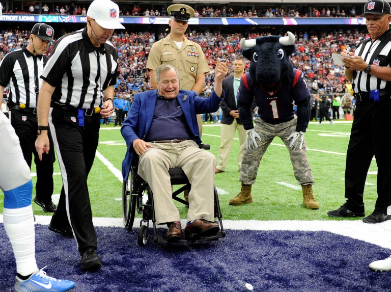 The 92-year-old 43rd president was said to be remarking about how excited he was for the Super Bowl in Houston while he was hospitalized, according to reports. (AP Photo/Eric Christian Smith)