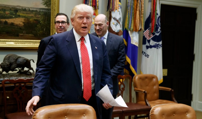 Trump likely responding to a CNN report that Priebus contacted the FBI to dissuade reports of Russian connections. (AP Photo/Evan Vucci)