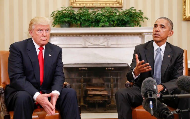 President Trump openly questioned on Saturday whether the Obama administration wanted to damage Hillary Clinton's chances in the 2016 election by not immediately reacting to evidence of Russian meddling. (AP Photo/Pablo Martinez Monsivais)