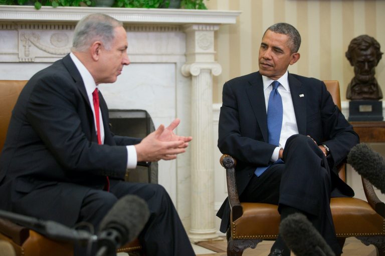 Israeli Prime Minister Benjamin Netanyahu sits with U.S. President Barack Obama during a meeting in the Oval Office of the White House on March 3, 2014 in Washington. (Photo by Andrew Harrer-Pool/Getty Images)
