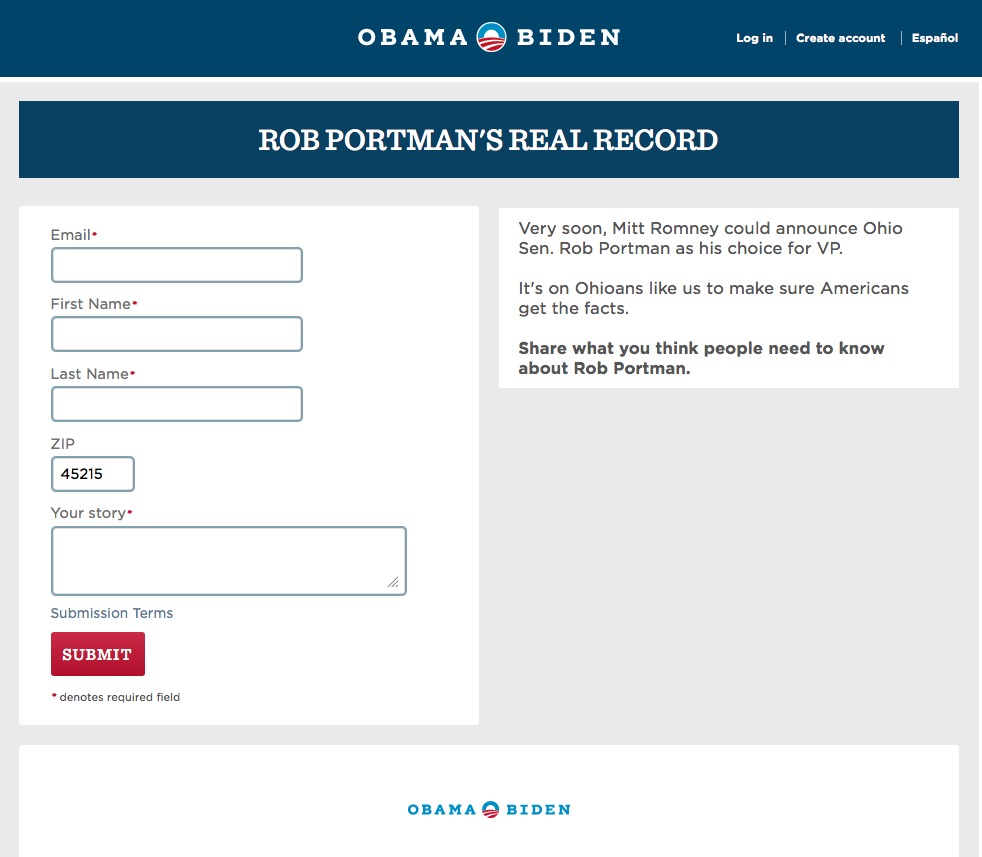 Obama Campaign Asking Supporters for Dirt on Romney’s VP Contenders