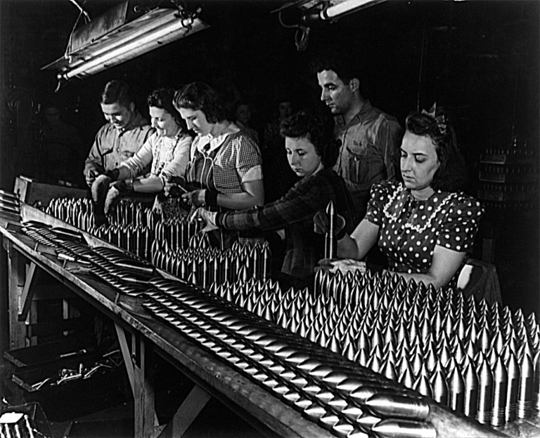 During World War II, federal spending as a percent of GDP rose by 35 percentage points, while revenue rose only 14 percentage points. (Alfred T. Palmer/Office of War Information)
