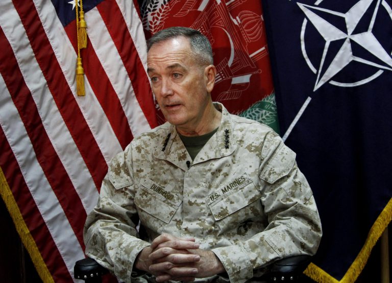 Marine Gen. Joseph Dunford, who commands the U.S.-led International Security Assistance Force (ISAF), speaks during an interview with The Associated Press at the ISAF headquarters in Kabul, Afghanistan, Saturday, Aug. 10, 2013. The top U.S. and coalition commander in Afghanistan said the signing of a bilateral security agreement between America and Afghanistan will send a clear signal both to the Afghan people and the Taliban that the international community is committed to the future stability of the country even as foreign forces withdraw. (AP Photo/Ahmad Jamshid)