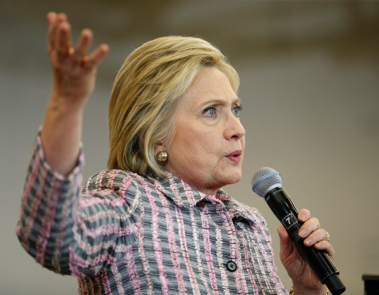 Democratic presidential candidate Hillary Clinton speaks at a rally at Sacramento City College, Sunday, June 5, 2016, in Sacramento, Calif. (AP Photo/John Locher)