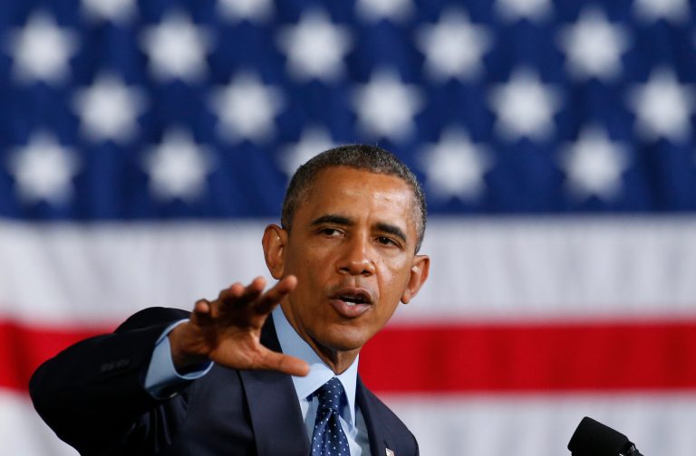 U.S. President Barack Obama addresses U.S. military personnel at Yongsan Army Garrison in Seoul, South Korea, Saturday, April 26, 2014. Obama is wrapping up his two-day visit to South Korea and will continue to Malaysia and the Philippines on his four country Asia visit. (AP Photo/Charles Dharapak)