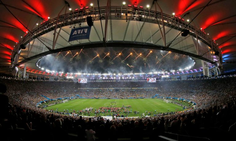 Fireworks explode over the Maracana Stadium after the World Cup final match between Germany and Argentina at the Maracana Stadium in Rio de Janeiro, Brazil, Sunday, July 13, 2014. Germany won 1-0. (AP Photo/Themba Hadebe)