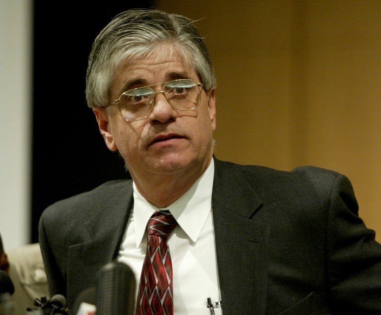 Lt. Ken Landwehr, lead detective on the BTK murder investigation, answers a question during a news conference called to announce an arrest in the decades-old BTK serial killer case, in Wichita, Kan., Saturday, Feb. 26, 2005. (AP File)