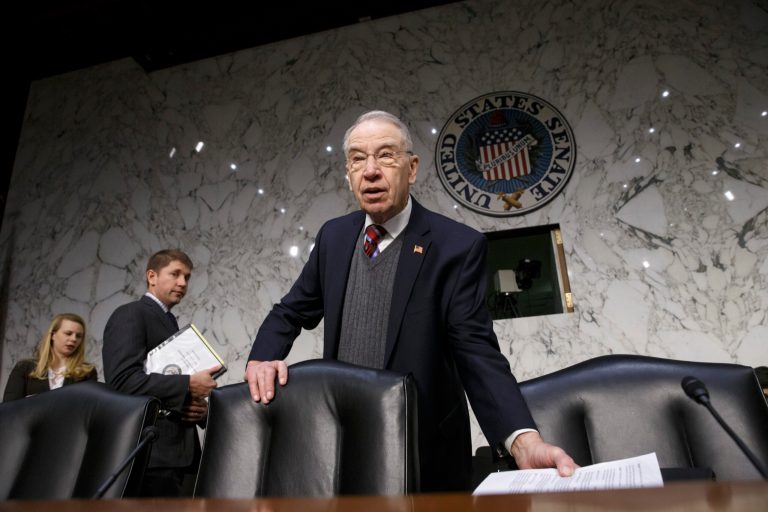 Senate Judiciary Committee Chairman Sen. Chuck Grassley, R-Iowa, arrives on Capitol Hill in Washington, Thursday, Jan. 29, 2015. (AP Photo/J. Scott Applewhite)