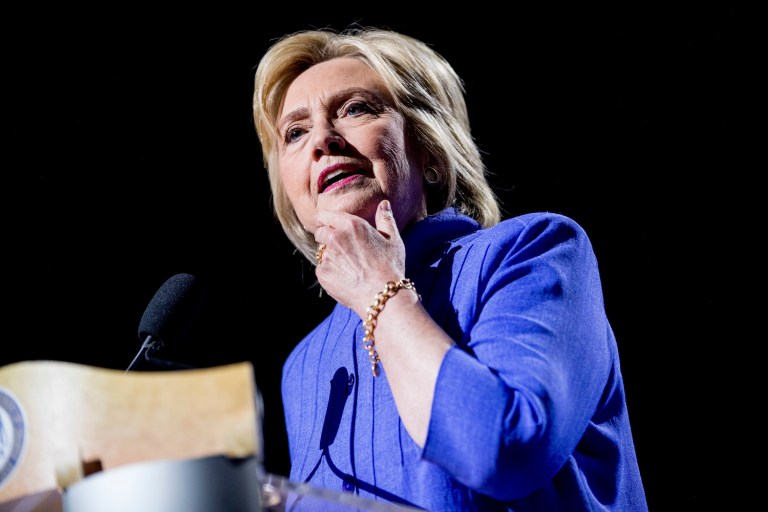 Clinton attacked what she characterized as falsehoods in his acceptance remarks. (AP Photo/Andrew Harnik)